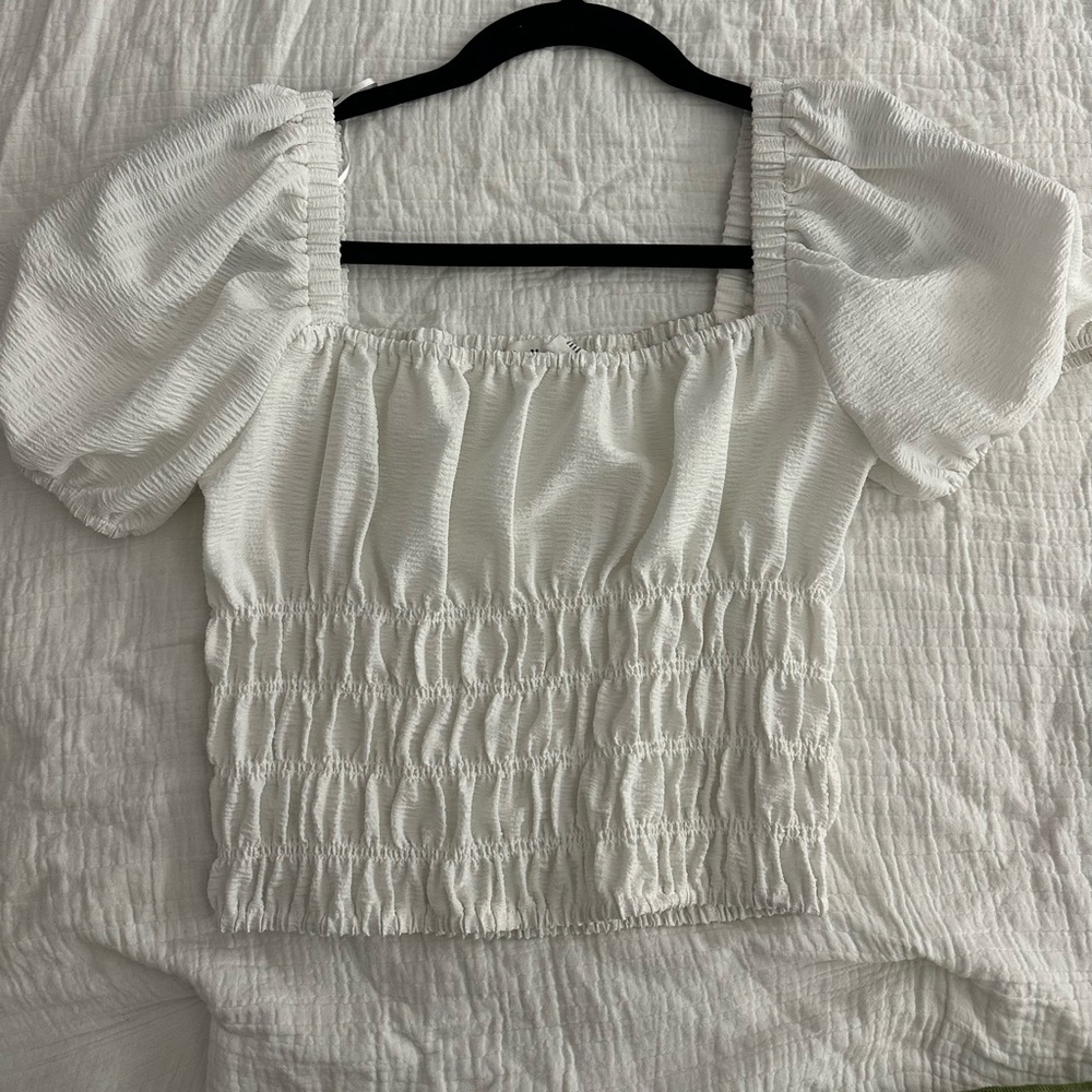 White blouse with puff sleeves